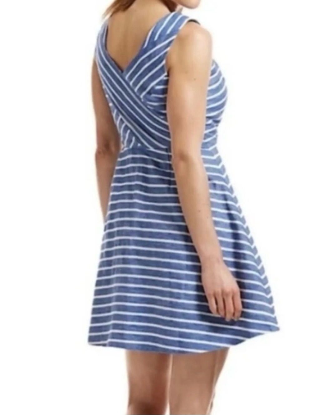 🛍️Vineyard Vines Blue and White Striped Sleeveless A-Line Linen Dress - Picture 2 of 11